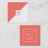 生モダン生サンゴ三角形とモノグラム スクエア名刺 (正面/裏面)
