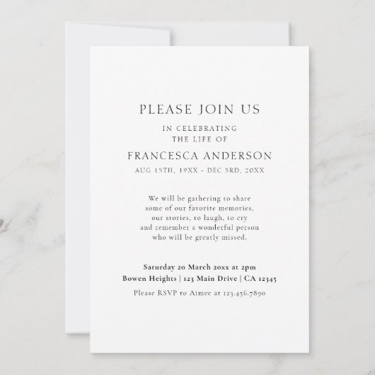 生モダン生写真追悼式お祝い 招待状 (裏面)