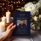 生モダン生葬儀お祝いネイビーブルー写真 招待状