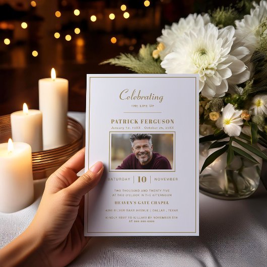 生モダン生葬儀のお祝いフェイク金ゴールド写真 招待状