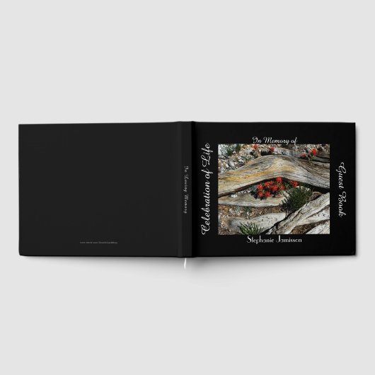 生命お祝い、名前、赤い花と木、 ゲストブック (全面)