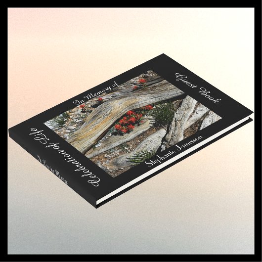 生命お祝い、名前、赤い花と木、 ゲストブック