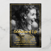 生命お祝い | 葬儀ブラック金ゴールド 箔招待状 (正面)