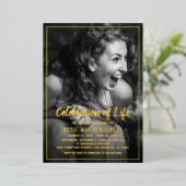 生命お祝い | 葬儀ブラック金ゴールド 箔招待状 (立ち正面)