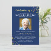 生命お祝い |葬儀メモリアルブルー金ゴールド 招待状 (スタンド正面)