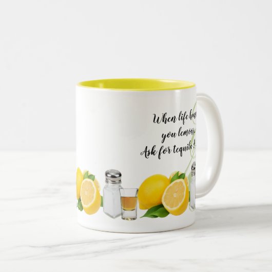 生命がレモン引用文を渡す場合のおもしろい ツートーンマグカップ (正面右)