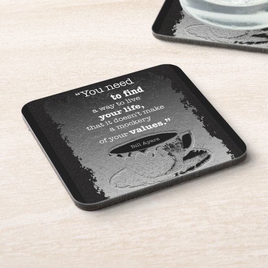 生命と価値、実存主義図解入りの、写真付きの引用文 コースター (左側)