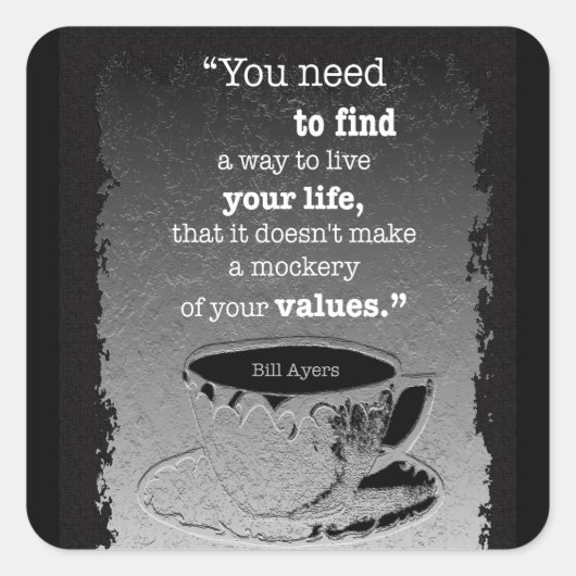 生命と価値、実存主義図解入りの、写真付きの引用文 スクエアシール (正面)