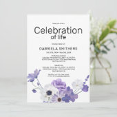 生命のお祝いパープルフローラ葬儀記念 招待状 (スタンド正面)