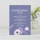 生命のお祝いパープルフローラ葬儀記念 招待状 (スタンド正面)