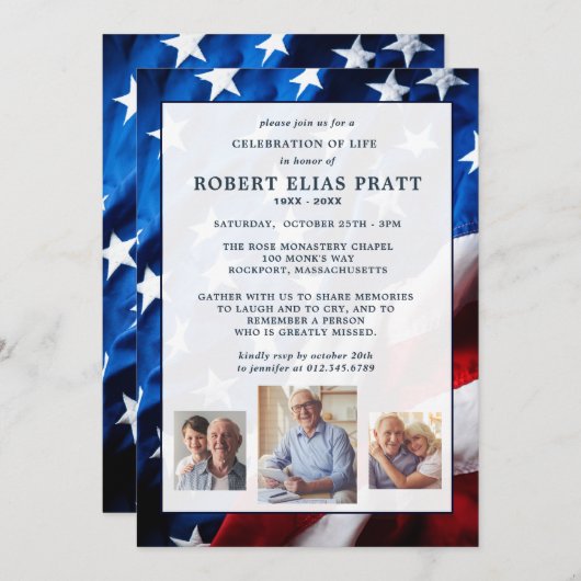 生命のお祝い愛国国旗の写真 招待状