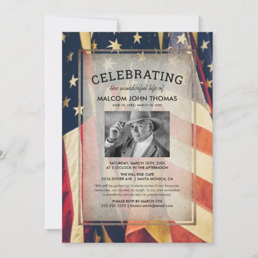 生命のお祝い愛国国旗の写真 招待状 (正面)