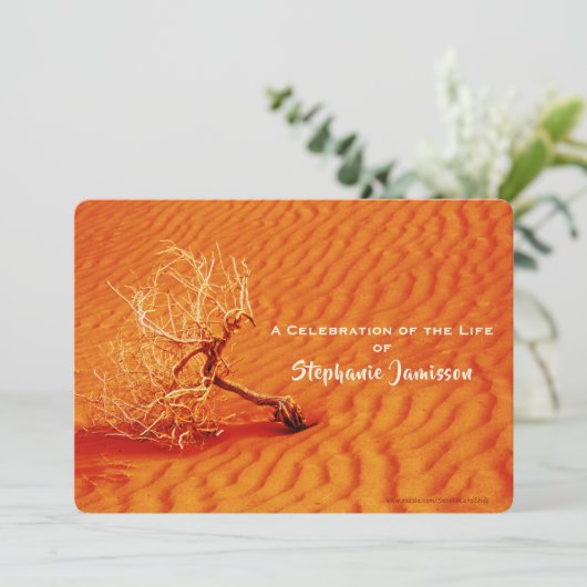 生命のお祝い、燃えるような赤い砂の中の単独の木 招待状 (スタンド正面)