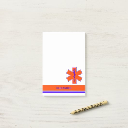 生命のカスタムな救急車のオレンジおよびブルースター ポストイット (デスク上)