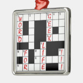 生命のクロスワード・パズルの単語のギーク メタルオーナメント (左)