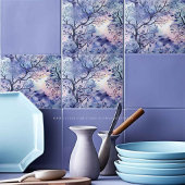 生命のツリー紫の青ラベンダーの水色 タイル