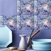 生命のツリー紫の青ラベンダーの水色 タイル