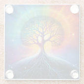 生命のツリー超現実的なレインボーアート ガラスコースター (裏面)