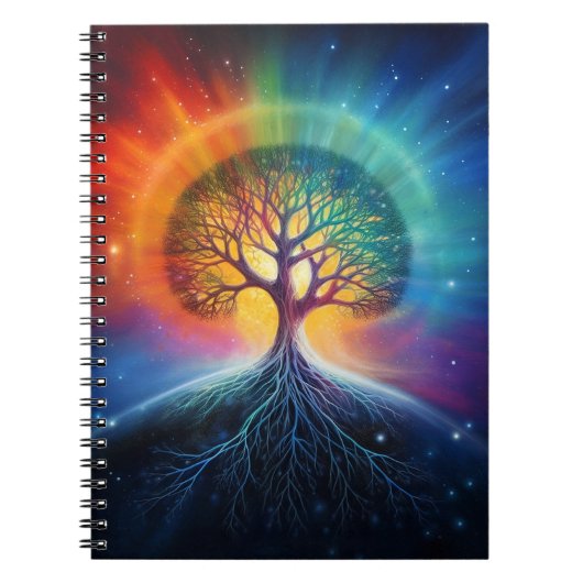 生命のツリー超現実的なレインボーアート ノートブック (正面)