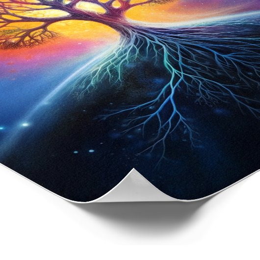 生命のツリー超現実的なレインボーアート ポスター (角)