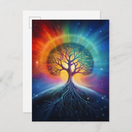 生命のツリー超現実的なレインボーアート ポストカード (正面/裏面)