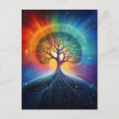 生命のツリー超現実的なレインボーアート ポストカード (正面)