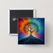 生命のツリー超現実的なレインボーアート 缶バッジ (正面&裏面)