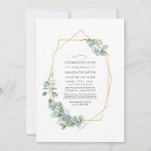 生命の写真の幾何学的ユーカリお祝い 招待状 (正面)