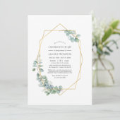 生命の写真の幾何学的ユーカリお祝い 招待状 (スタンド正面)