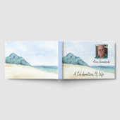 生命の写真ビーチ付き水色お祝い ゲストブック (全面)