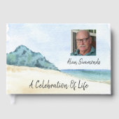 生命の写真ビーチ付き水色お祝い ゲストブック (正面)