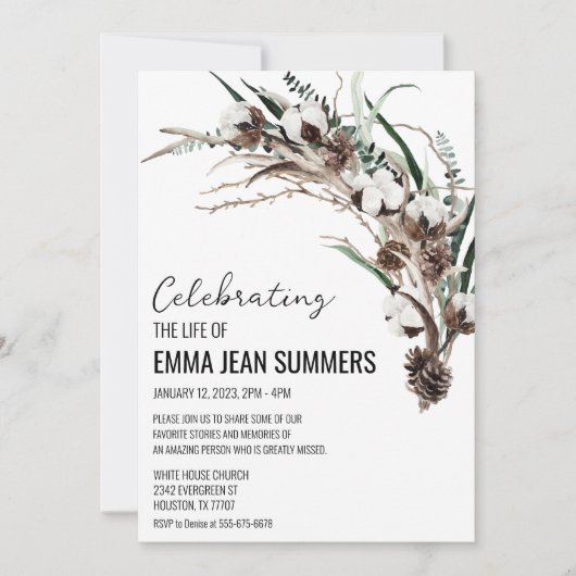 生命の冬の祝い 綿の緑 招待状 (正面)