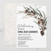 生命の冬の祝い 綿の緑 招待状 (正面/裏面)