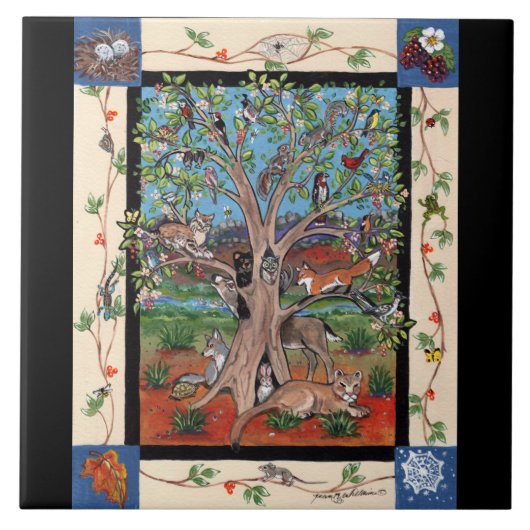 "生命の南西の木"四季、タイル五徳 タイル (正面)