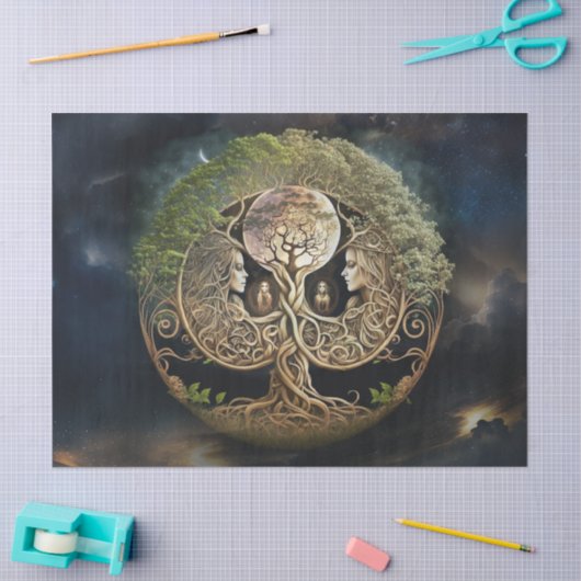 生命の女神と月の切り離しの木 薄葉紙 (クラフト)