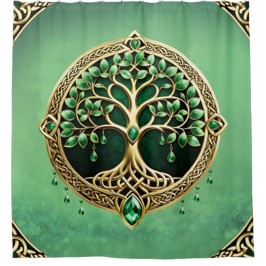 生命の木とケルト結び目模様。 シャワーカーテン (正面)
