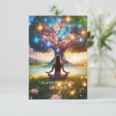 生命の木と瞑想の光沢のあるライトカラフル 招待状 (スタンド正面)