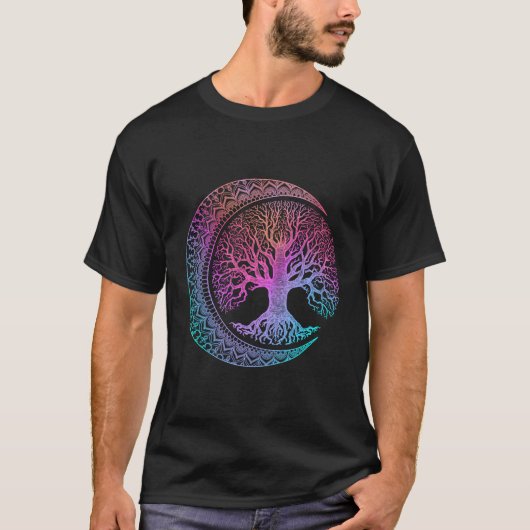 生命の木の三日月の位相マンダラヨガギフト Tシャツ (正面)