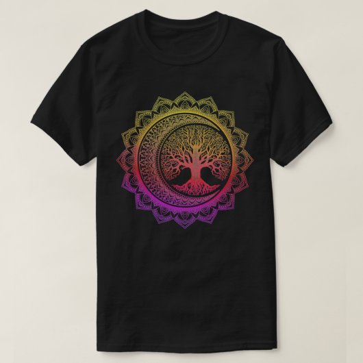 生命の木の三日月相フローラ曼荼羅洋 Tシャツ (デザイン正面)
