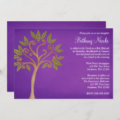 生命の木の渦巻き紫バルミツワー招待状 招待状 (正面/裏面)