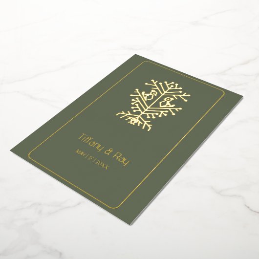 生命の木の結婚葉の招待状 箔招待状 (回転した状態)