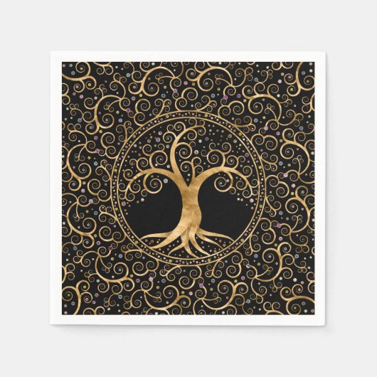 生命の木ゴールデンスパイラルと宝石 スタンダードカクテルナプキン (正面)
