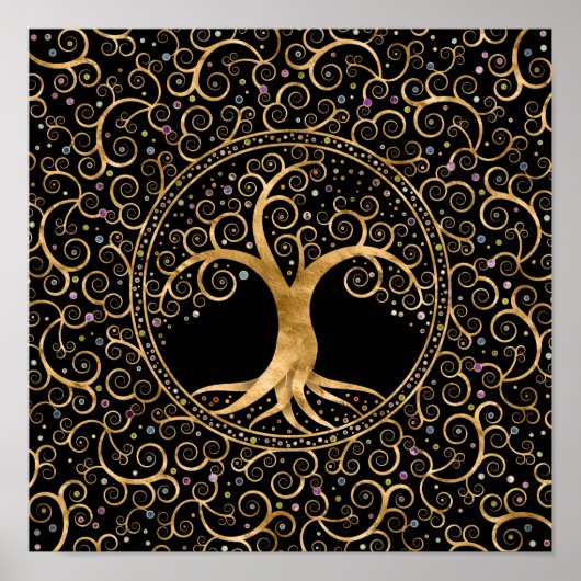 生命の木ゴールデンスパイラルと宝石 ポスター (正面)