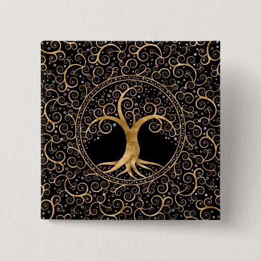 生命の木ゴールデンスパイラルと宝石 缶バッジ (正面)