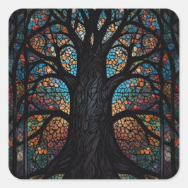 生命の木ステンドグラスのモザイクアート スクエアシール