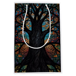 生命の木ステンドグラスのモザイクアート ミディアムペーパーバッグ