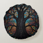 生命の木ステンドグラスのモザイクアート ラウンドクッション (裏面)