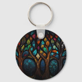 生命の木モザイク色の葉色のステンドグラス キーホルダー (正面)