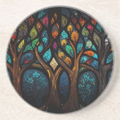 生命の木モザイク色の葉色のステンドグラス コースター (正面)