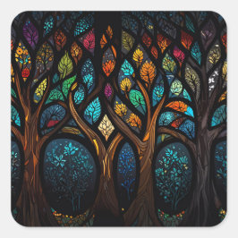 生命の木モザイク色の葉色のステンドグラス スクエアシール